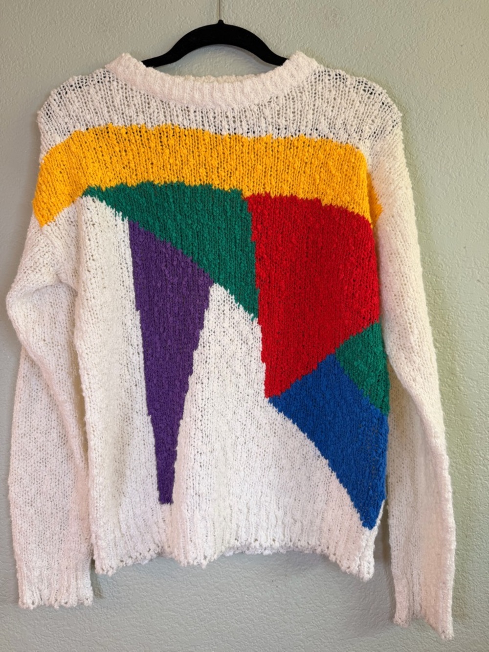 Vintage 80s Cherry Stix Geometric Colorful Loose Knit Red Lightweight Sweater L - Picture 2 of 7